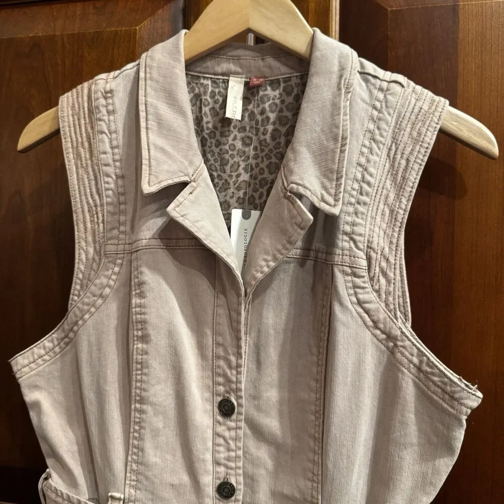 Anthropologie Pilcro Denim Button-Front Mini Dress Neutral Color US Size 6 NWT - Picture 9 of 16